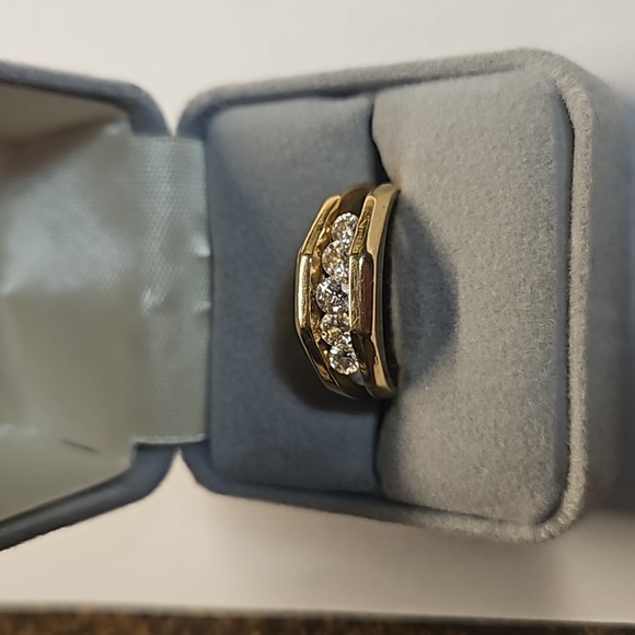 14K Yellow Gold 5 Channel Diamond Men's Ring - Picture 7 of 7